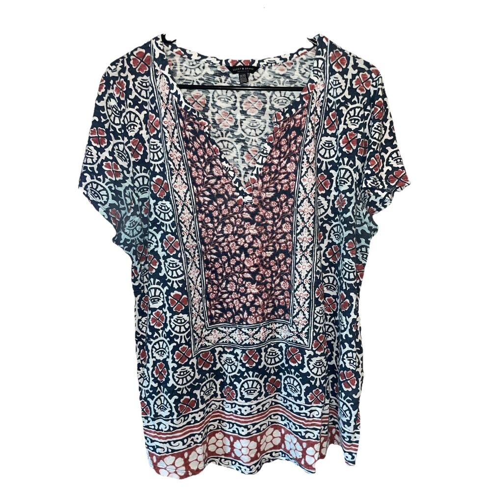 Lucky Brand Women’s Boho Chic Design Soft Short Sleeve Top Sz 1X